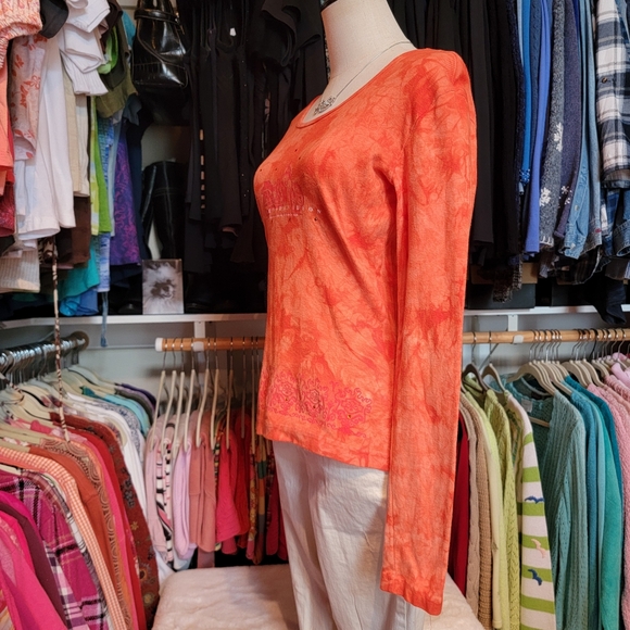 HARLEY-DAVIDSON ♡ Sweet Vintage Orange Tie Dye Embellished Bling H-D Top M - Picture 12 of 17